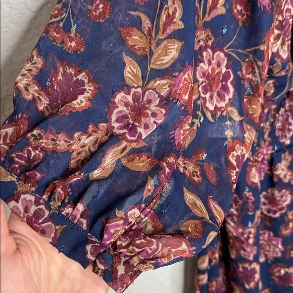 Vince Camuto Womens 3/4 Puff Sleeve Tie Neck Maxi Dress Floral Size L - Picture 9 of 10